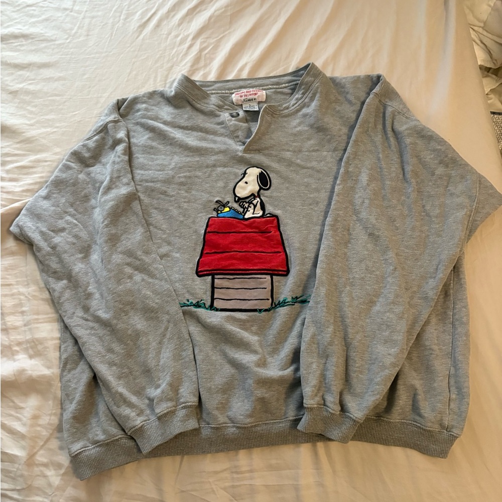 VTG Snoopy and Friends Ditfort Snoopy Dog House Sweater Velvety Typewriter L
